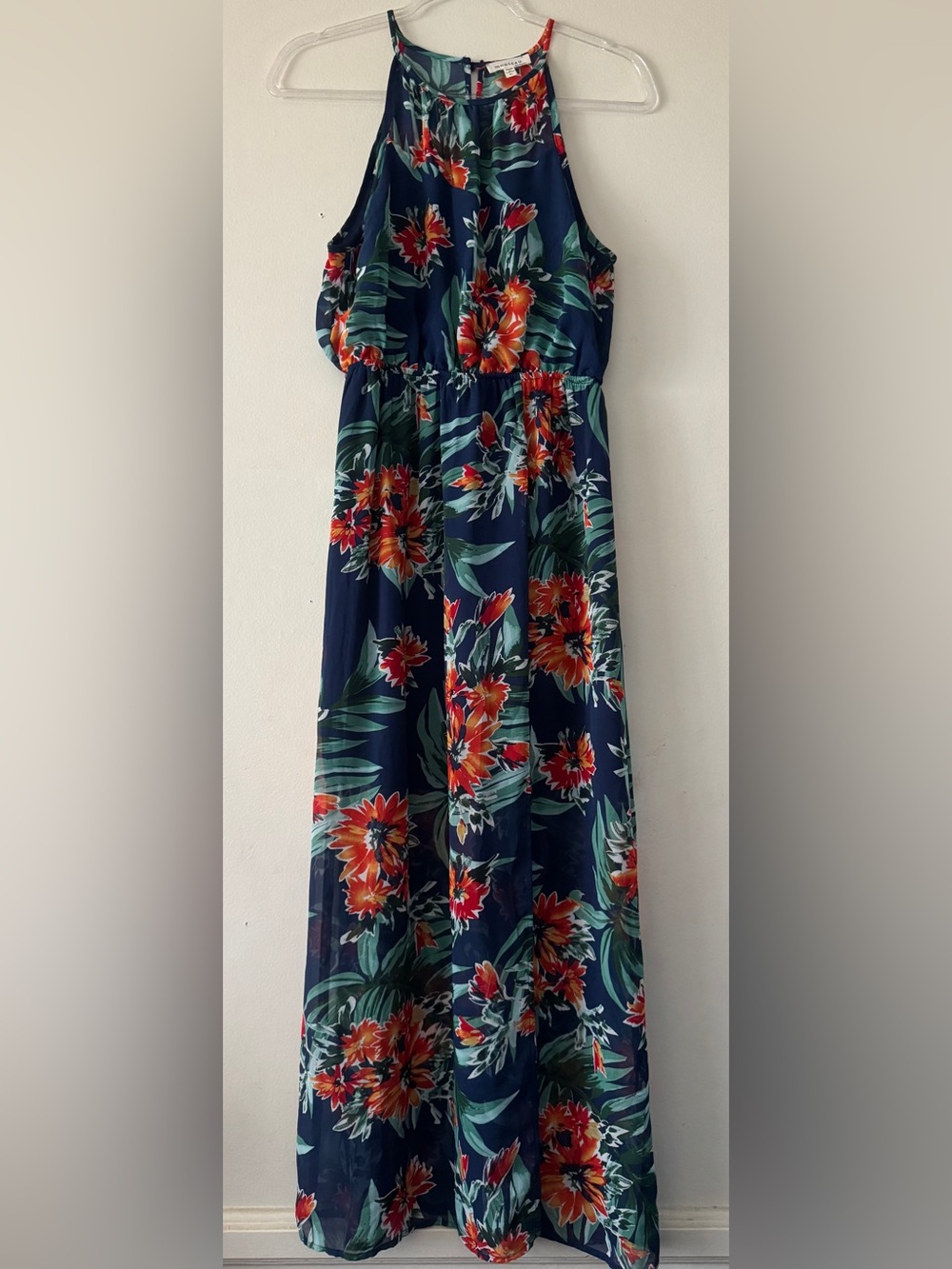 Monteau Navy Maxi Skirt with Red & Green Floral Print